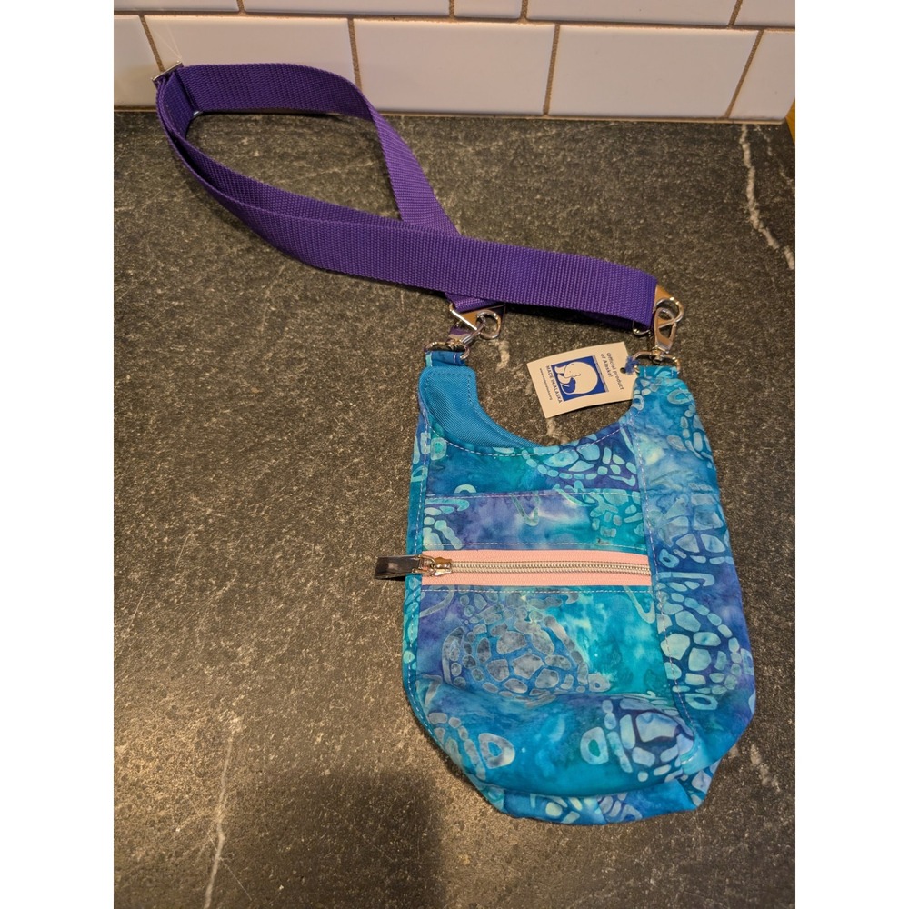 Handmade Alaska Batik Sea Turtle Crossbody Bag Blue Teal Purple Strap New